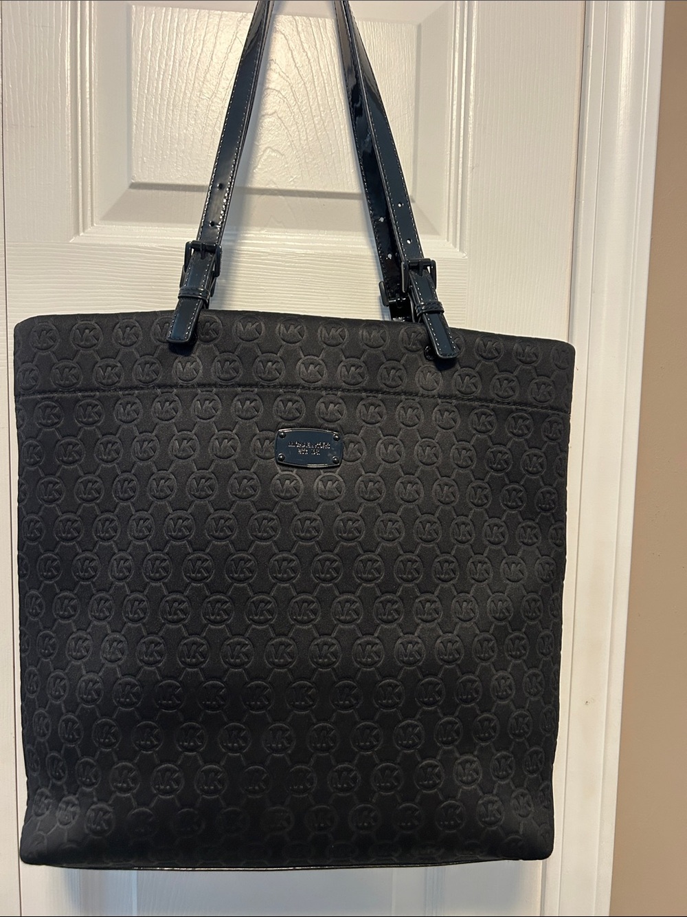 Michael Kors Black Embossed MK Logo Shoulder Tote